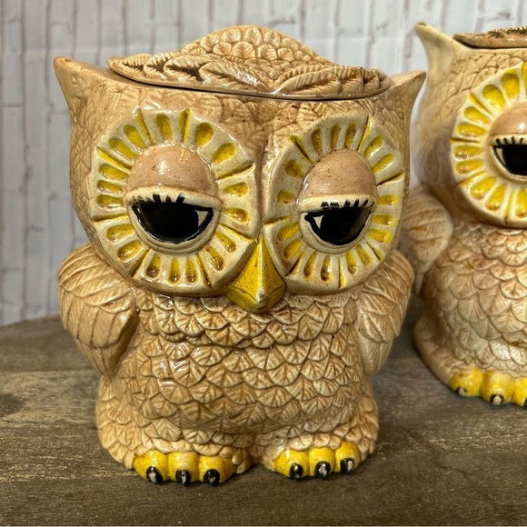 Vintage Double Sided Face Owl Set Of 3 OWL-SITTRE ‘79 Cookie Jar Canister - Picture 5 of 10